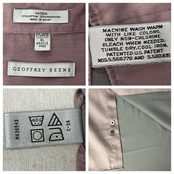 Geoffrey Beene Mens XL 17 1/2 33-35 Wrinkle-Free Sateen Dress Shirt Lavender - Picture 11 of 16